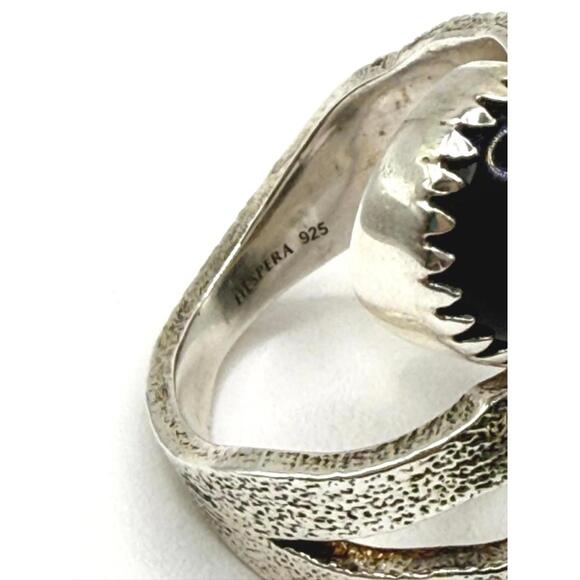 Stunning Heavy Sterling Silver 925 Black Onyx Cherry Blossom Ring Size 9 - Picture 3 of 6